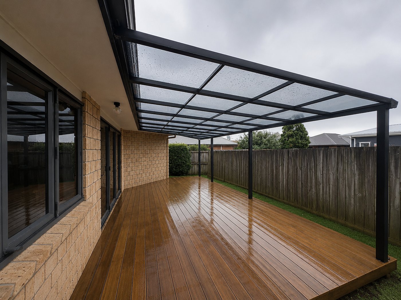 Glass canopy over deck front view